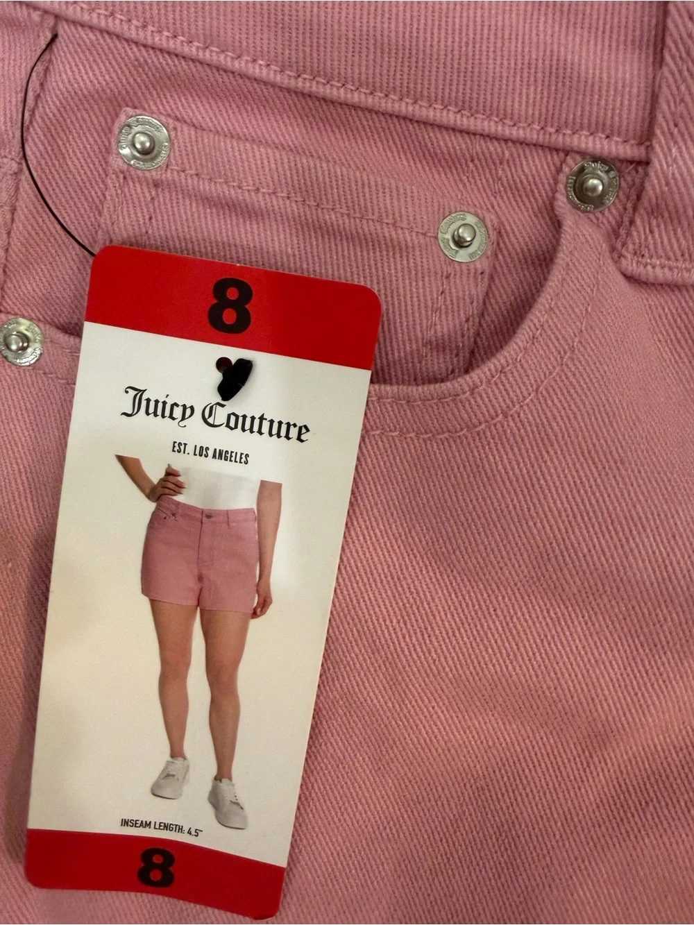 NWT Juicy Couture Pink Women's Stetch Cotton Denim Shorts size 8